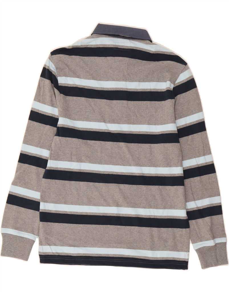 BLUE HARBOUR Mens Long Sleeve Polo Shirt Small Grey Striped Cotton Vintage Blue Harbour and Second-Hand Blue Harbour from Messina Hembry 