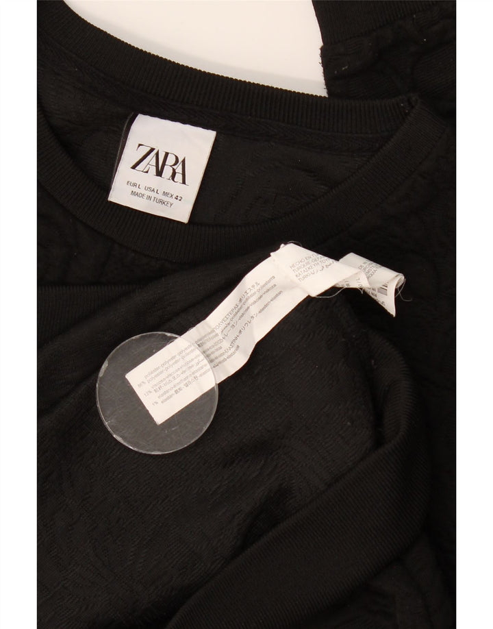 Zara Mens Sweatshirt Jumper Large Black Floral Polyester