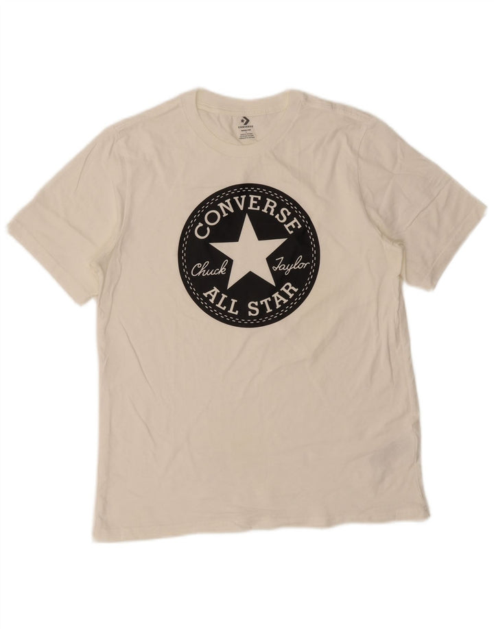 Converse Mens Graphic T-Shirt Top Small Off White Cotton