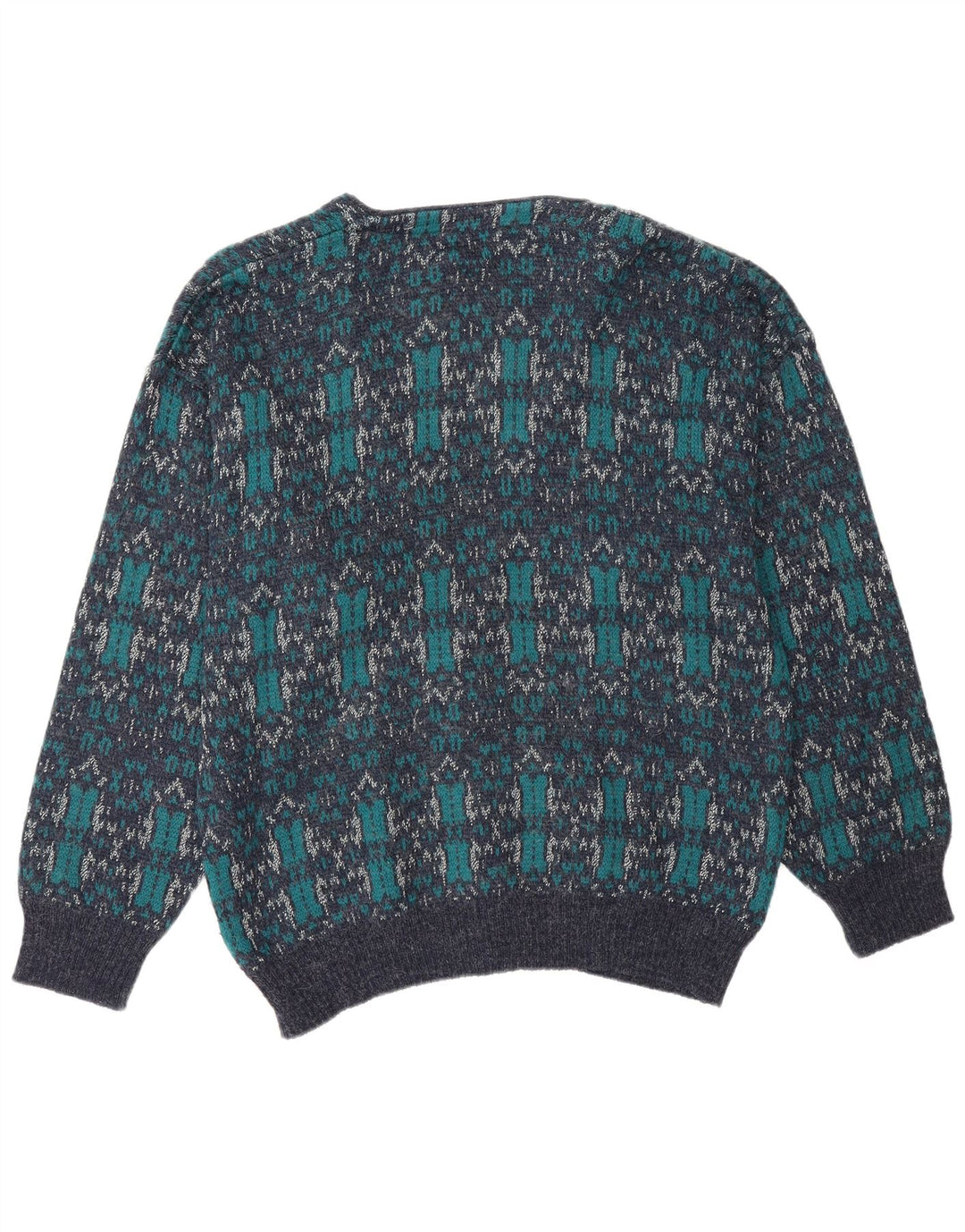 Derby Mens Cardigan Sweater Large Blue Geometric
