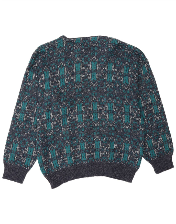Derby Mens Cardigan Sweater Large Blue Geometric