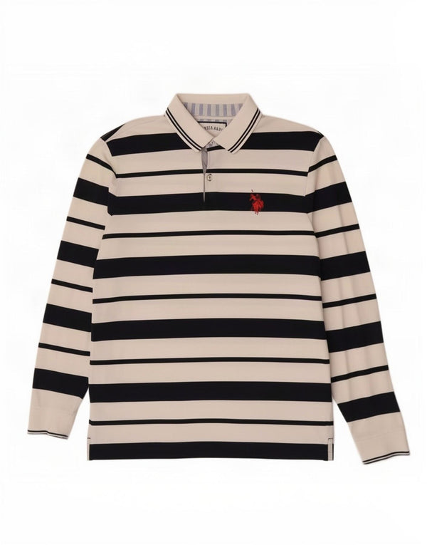 U.S. Polo Assn. Mens Long Sleeve Polo Shirt Large White Striped Cotton
