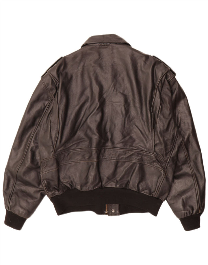 Vintage Mens Military Leather Jacket UK 42 XL Black