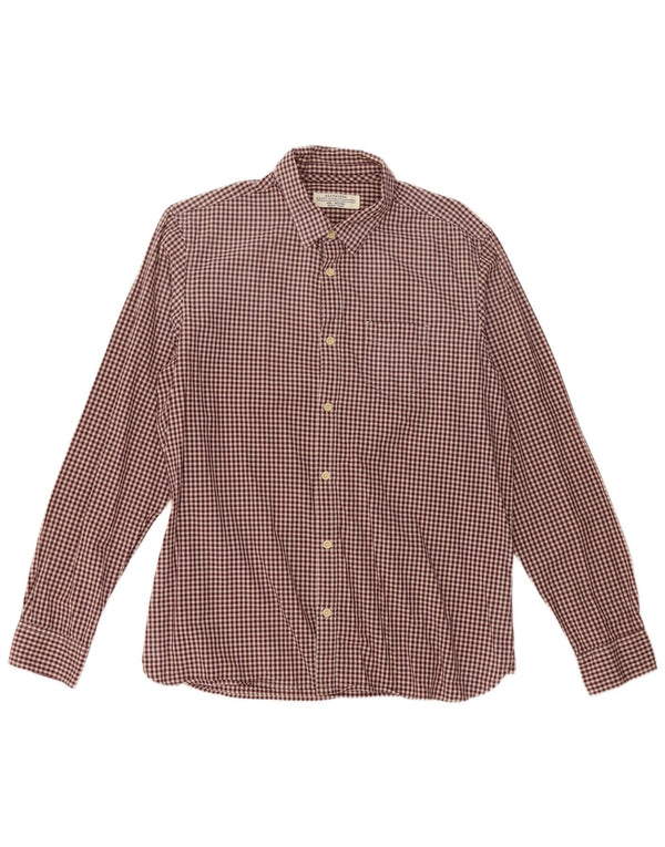 All Saints Mens Shirt Medium Burgundy Gingham Cotton
