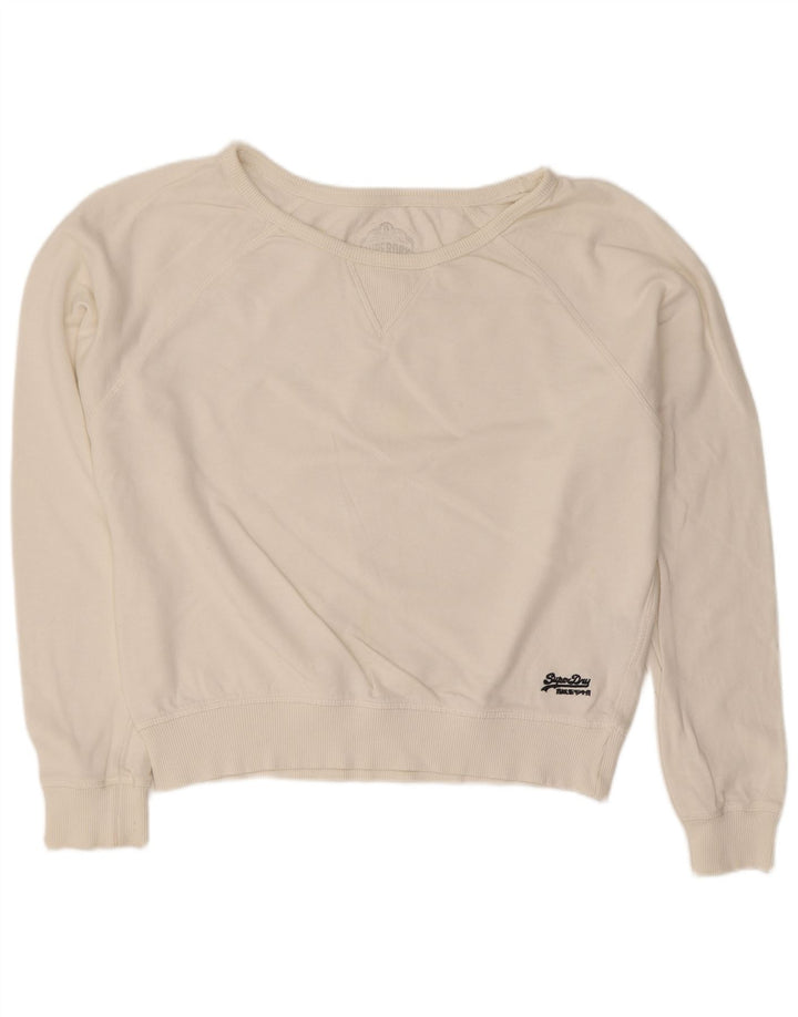 Superdry Womens Sweatshirt Jumper UK 16 Large White Cotton