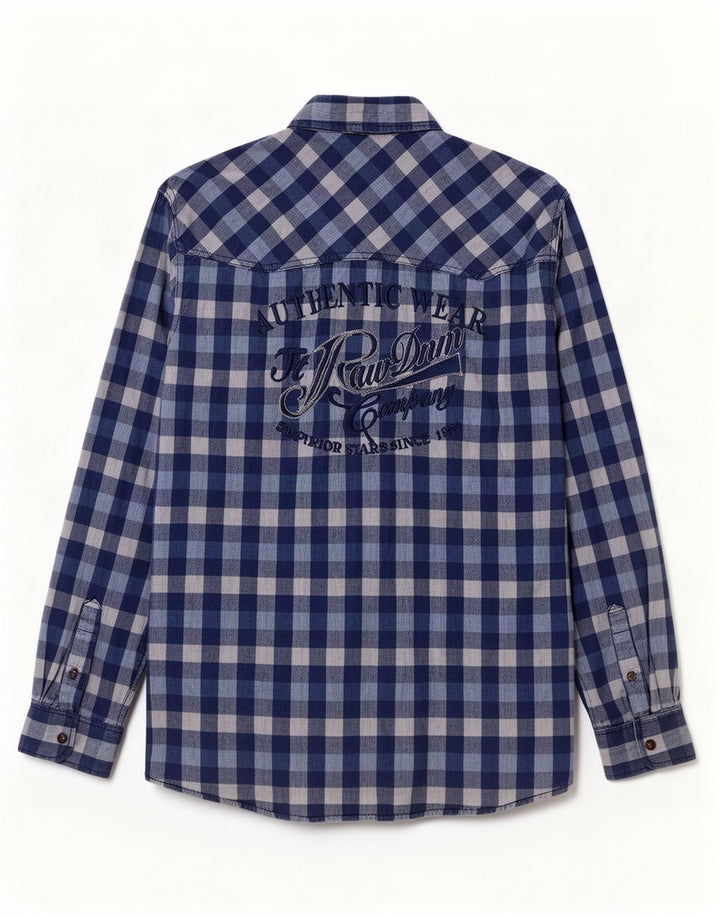 Vintage Mens Graphic Shirt XL Blue Gingham Cotton