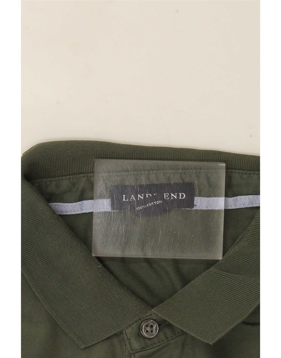 Lands End Mens Long Sleeve Polo Shirt Large Green Cotton