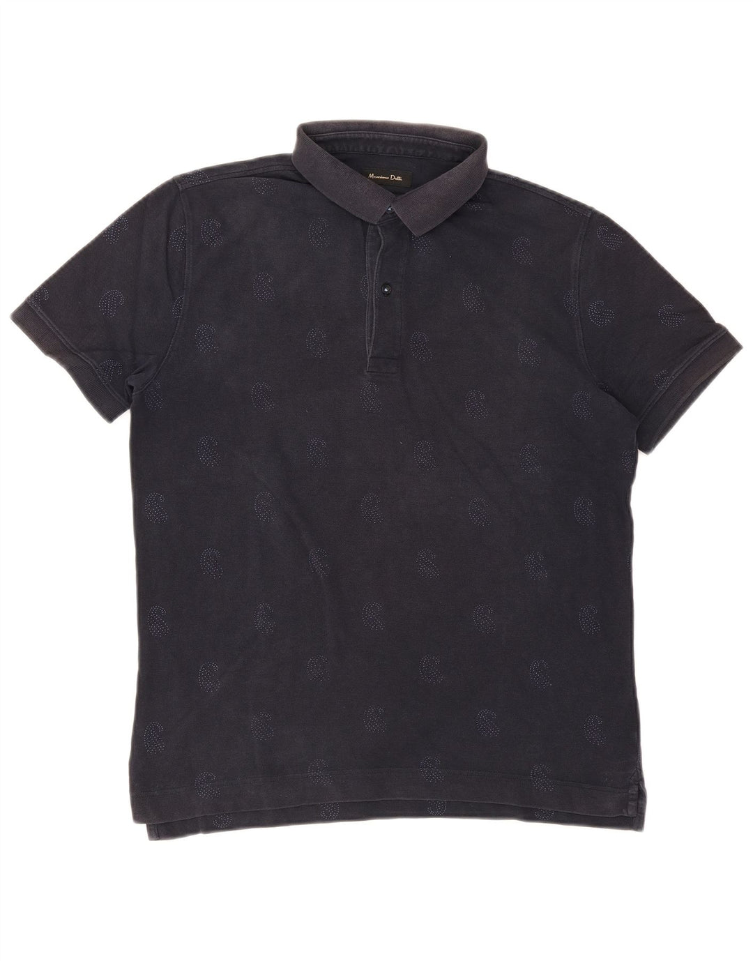 MASSIMO DUTTI Mens Polo Shirt Large Navy Blue Paisley Cotton