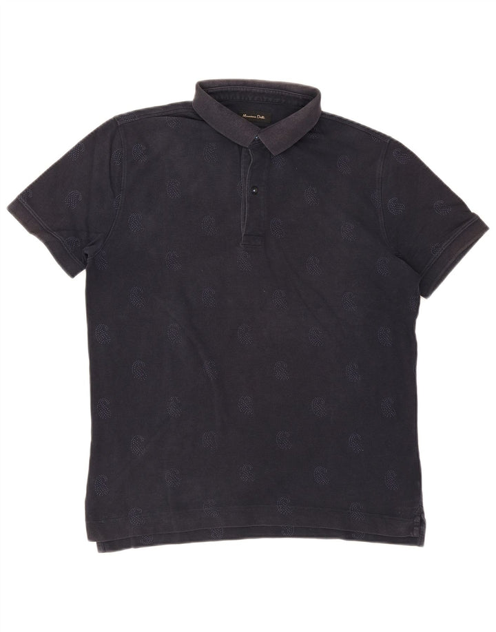 MASSIMO DUTTI Mens Polo Shirt Large Navy Blue Paisley Cotton
