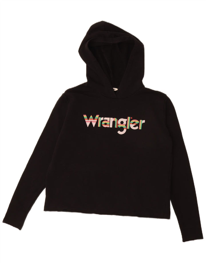 WRANGLER Womens Oversized Graphic Hoodie Jumper UK 10 Small Black Cotton