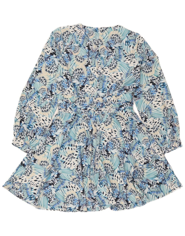 Oasis Womens Long Sleeve Tiered Dress UK 12 Medium Blue Animal Print