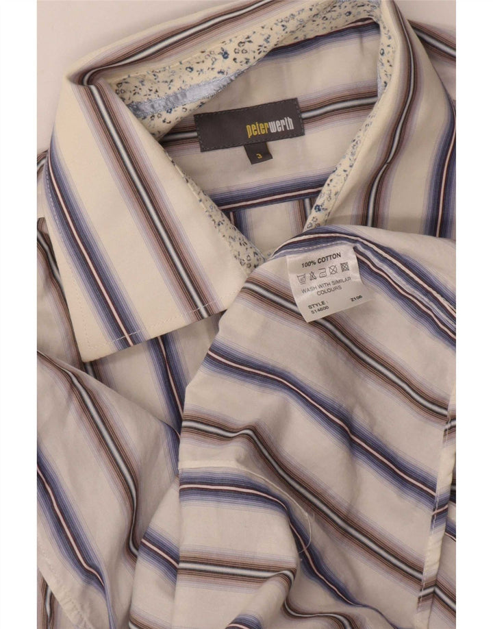 Peter Werth Mens Shirt Medium White Striped Cotton