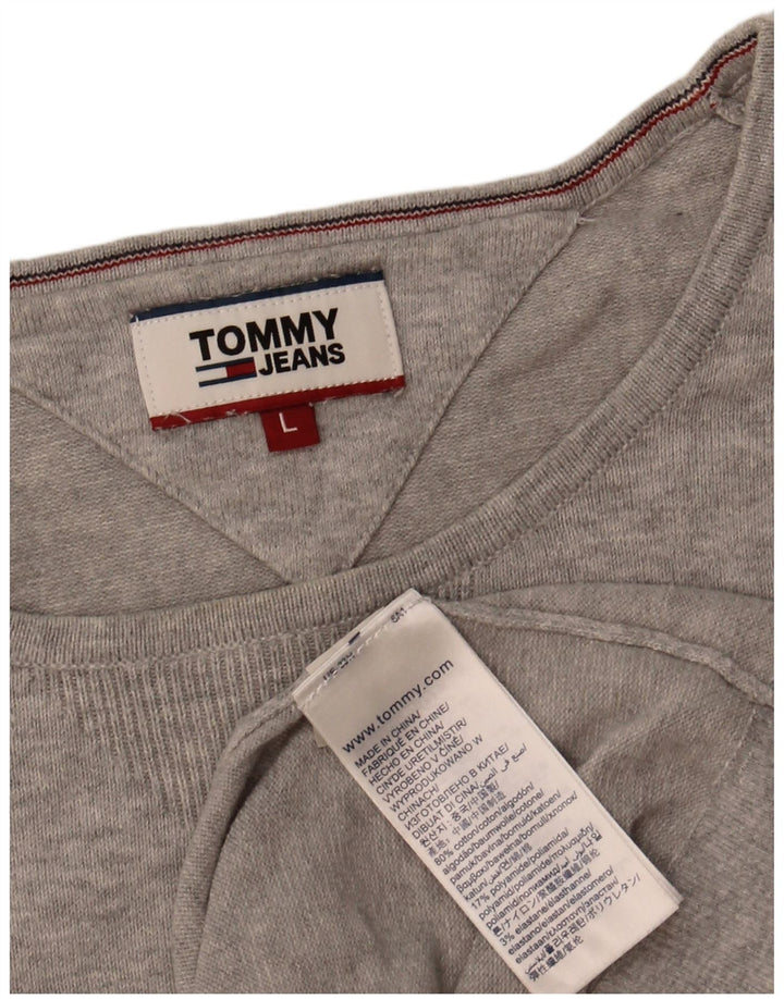 TOMMY HILFIGER Mens Crew Neck Jumper Sweater Large Grey Cotton