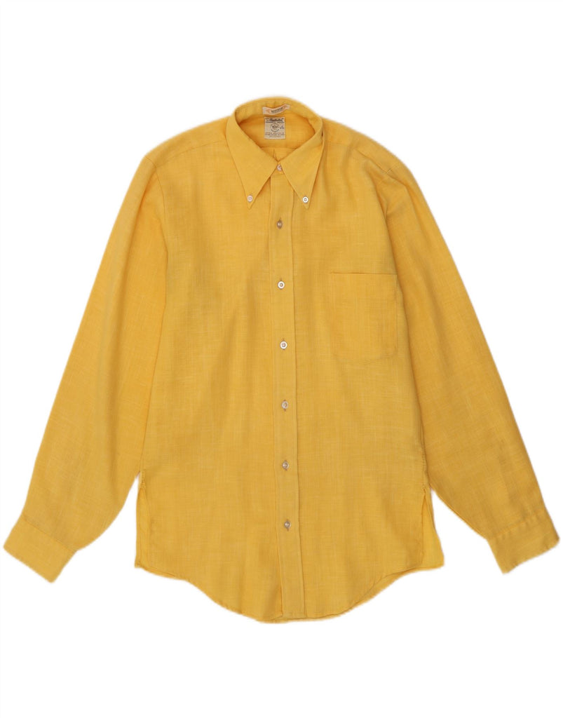 MANHATTAN Mens Shirt Size 14 14 1/2 Small Yellow Polyester Vintage Manhattan and Second-Hand Manhattan from Messina Hembry 