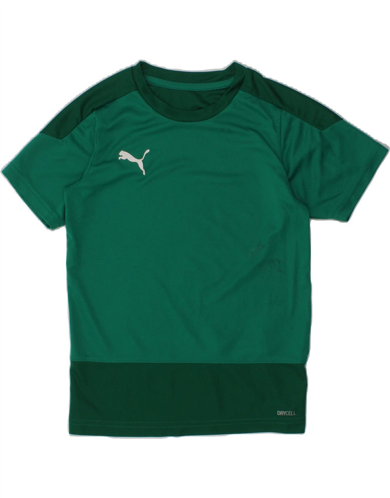 PUMA Boys T-Shirt Top 7-8 Years Green Colourblock Polyester | Vintage Puma | Thrift | Second-Hand Puma | Used Clothing | Messina Hembry 