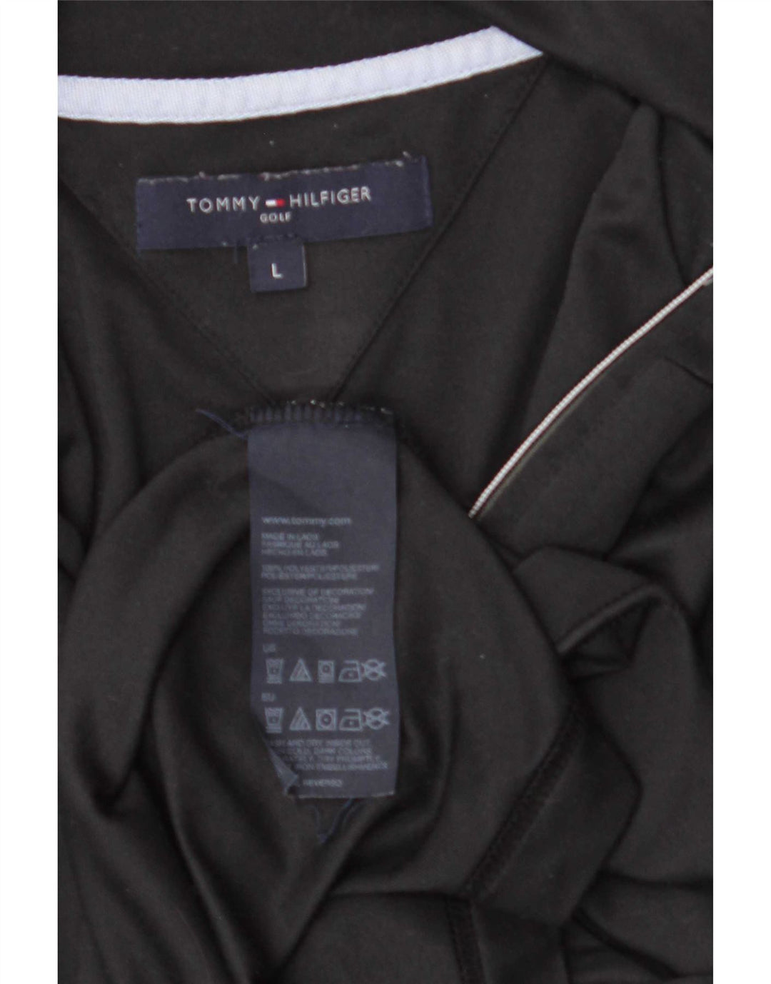 Tommy Hilfiger Mens Zip Neck Top Long Sleeve Large Black Polyester