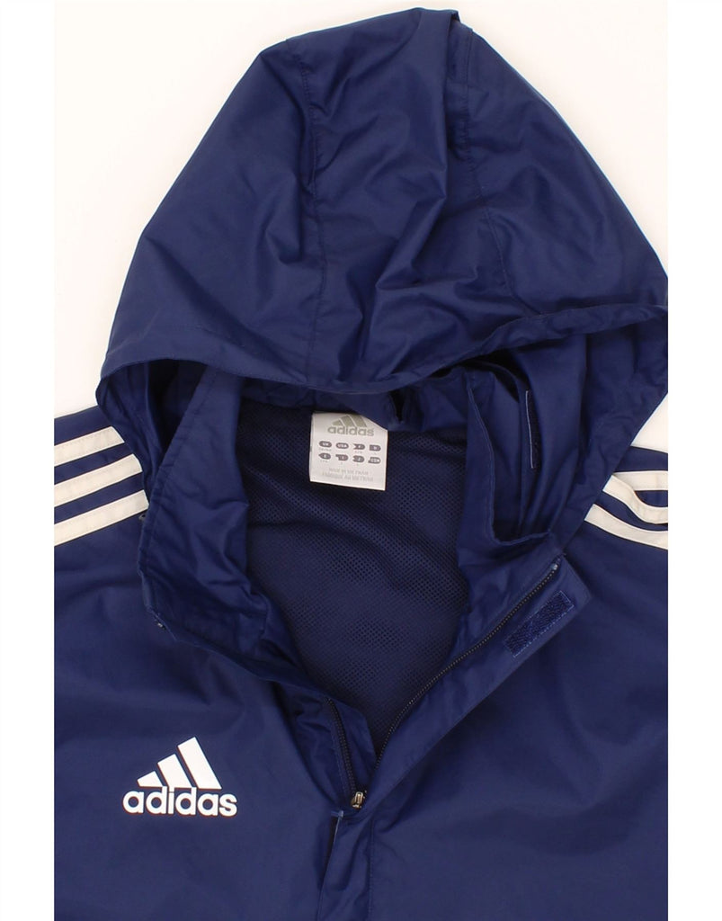 ADIDAS Mens Hooded Rain Jacket UK 38/40 Medium Navy Blue Nylon Vintage Adidas and Second-Hand Adidas from Messina Hembry 