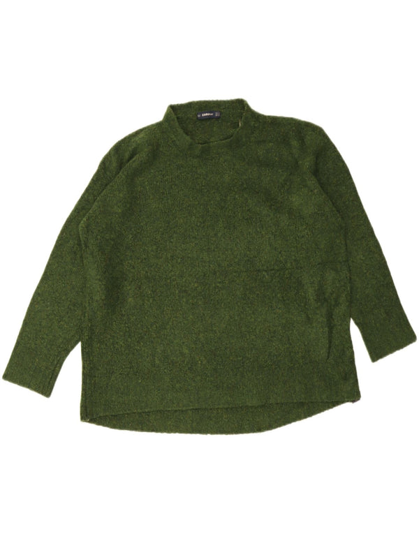 Zara Womens Oversized Crew Neck Jumper Sweater UK 14 Medium Green Flecked