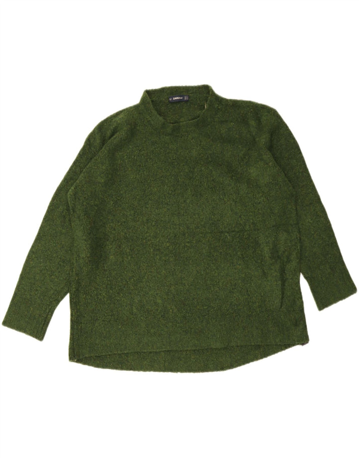 Zara Womens Oversized Crew Neck Jumper Sweater UK 14 Medium Green Flecked