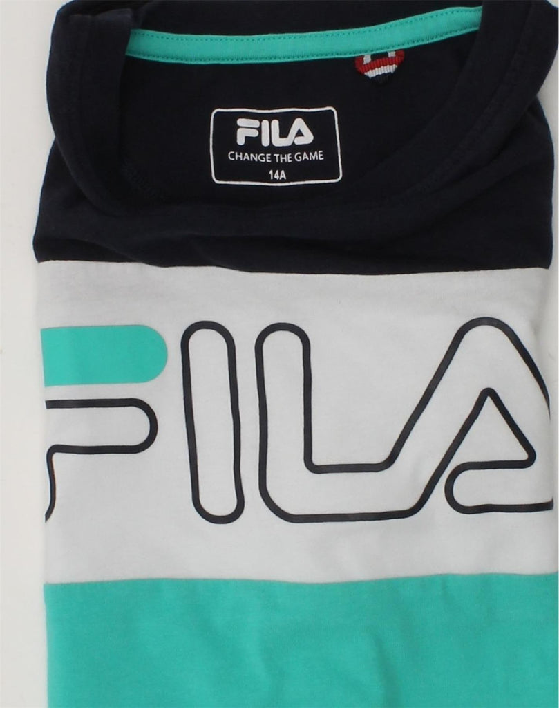 FILA Boys Graphic T-Shirt Top 13-14 Years Green Colourblock | Vintage Fila | Thrift | Second-Hand Fila | Used Clothing | Messina Hembry 