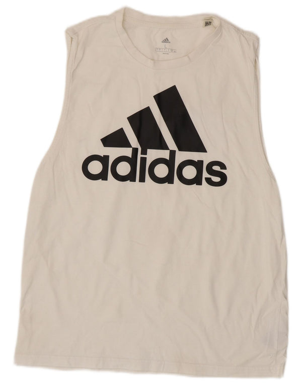 Adidas Womens Graphic Vest Top UK 16 Large White Cotton