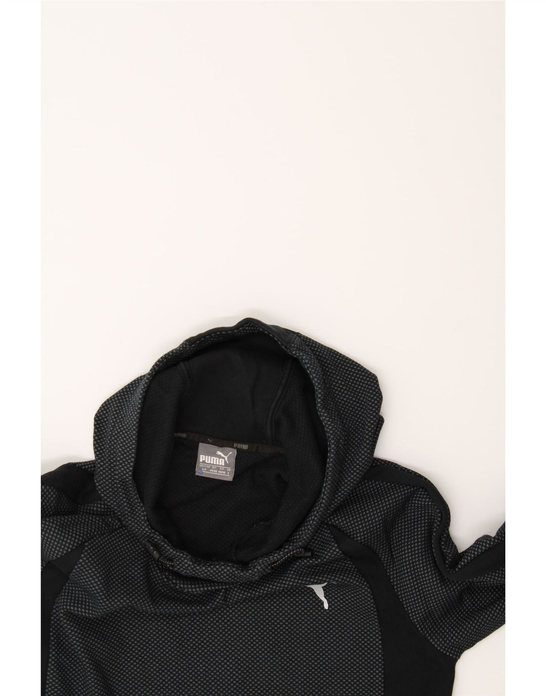 PUMA Mens Hoodie Jumper Small Black Colourblock Cotton Vintage Puma and Second-Hand Puma from Messina Hembry 