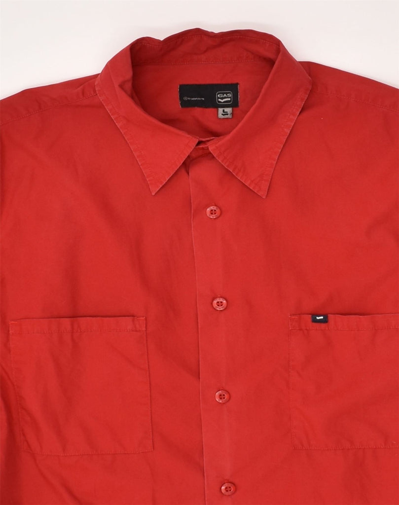 GAS Mens Short Sleeve Shirt Large Red Cotton | Vintage Gas | Thrift | Second-Hand Gas | Used Clothing | Messina Hembry 