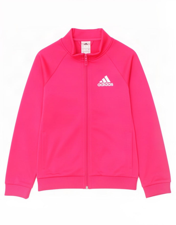 Adidas Girls Tracksuit Top Jacket 9-10 Years Pink Polyester