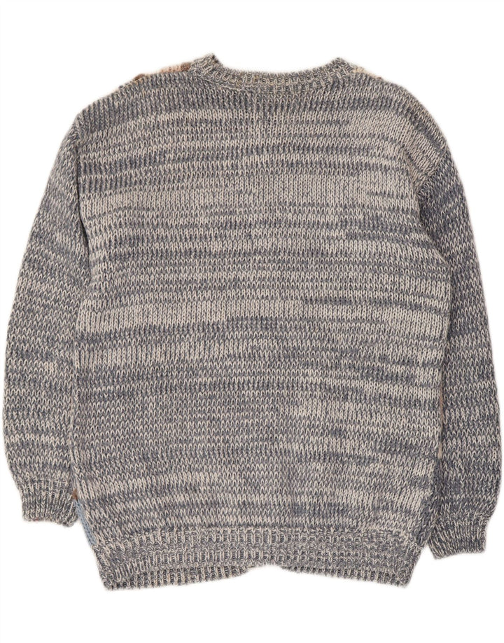PARAMOUR Womens Cardigan Sweater One Size Blue Patchwork Ramie