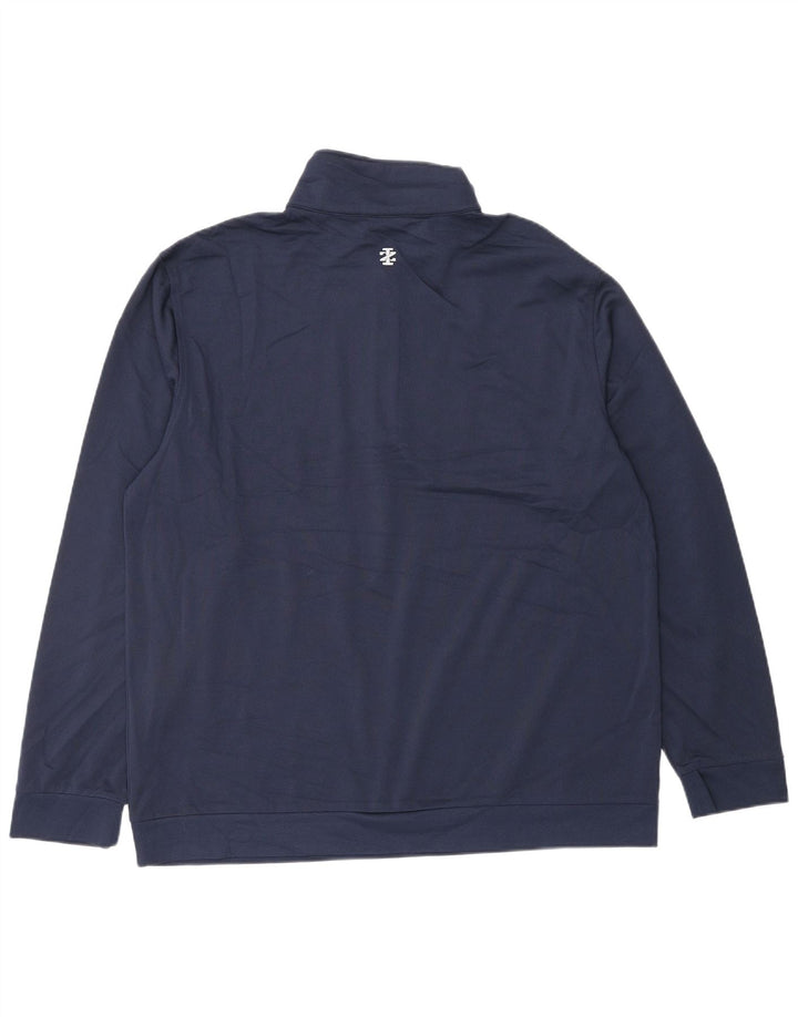IZOD Mens Zip Neck Sweatshirt Jumper Large Navy Blue Polyester