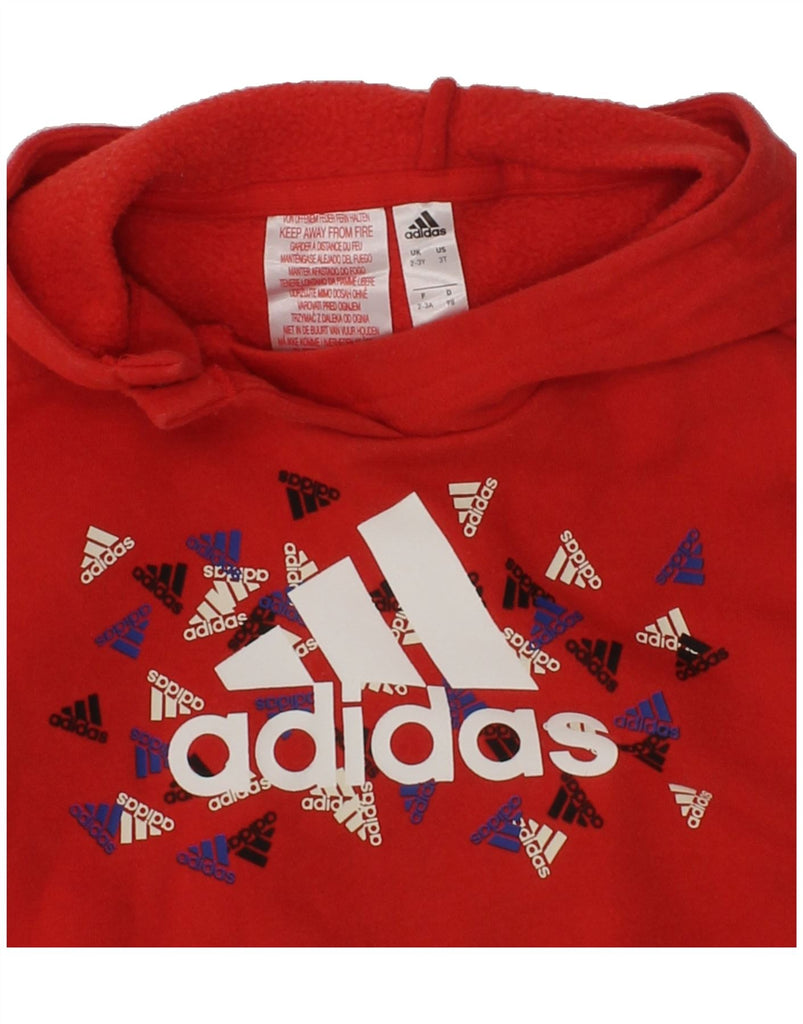 ADIDAS Girls Graphic Hoodie Jumper 2-3 Years Red Cotton | Vintage Adidas | Thrift | Second-Hand Adidas | Used Clothing | Messina Hembry 