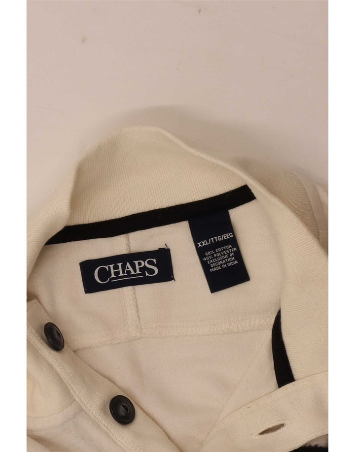 Chaps Mens Button Neck Sweatshirt Jumper 2XL White Colourblock Cotton