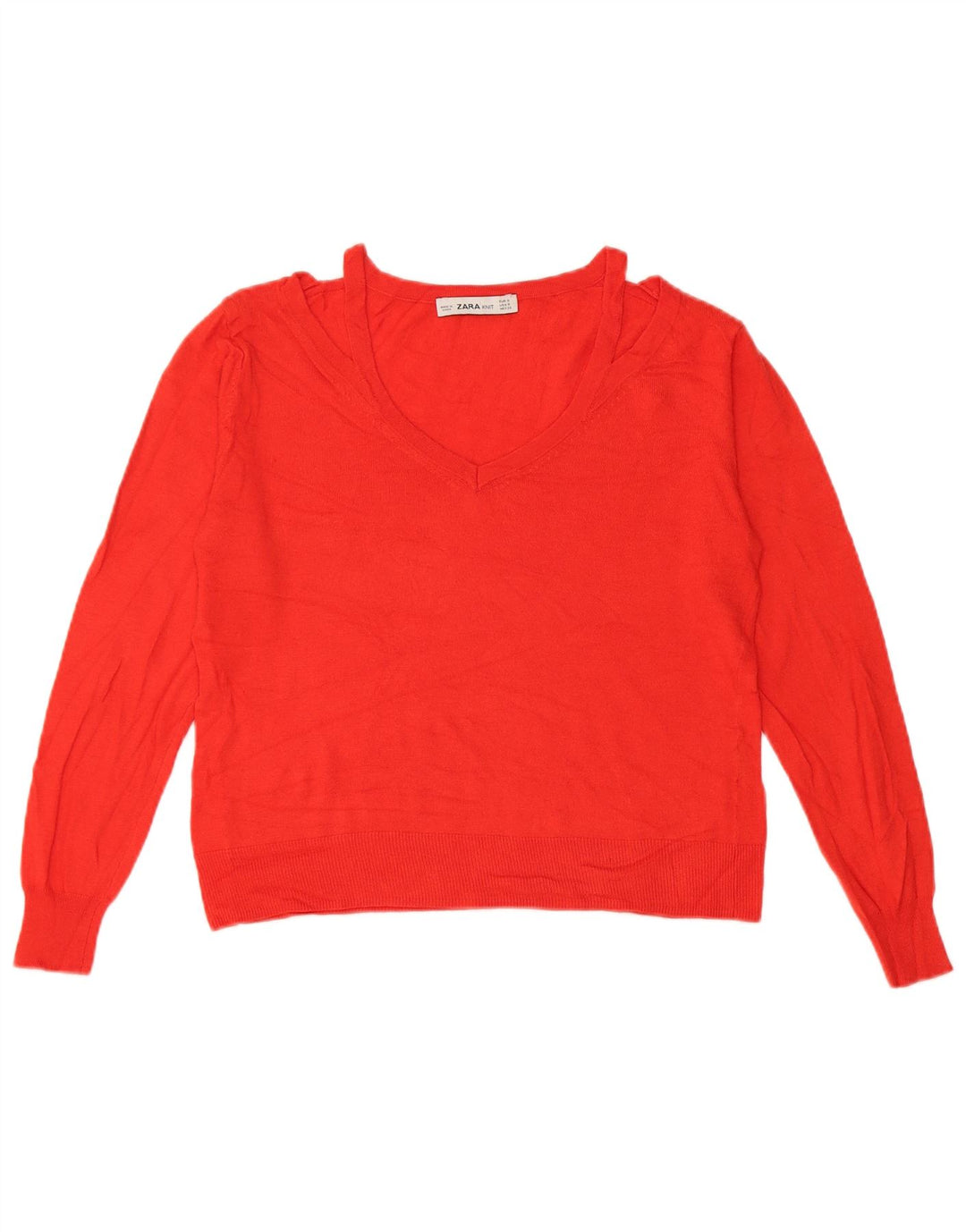Zara Womens Crop V-Neck Jumper Sweater UK 10 Small Red