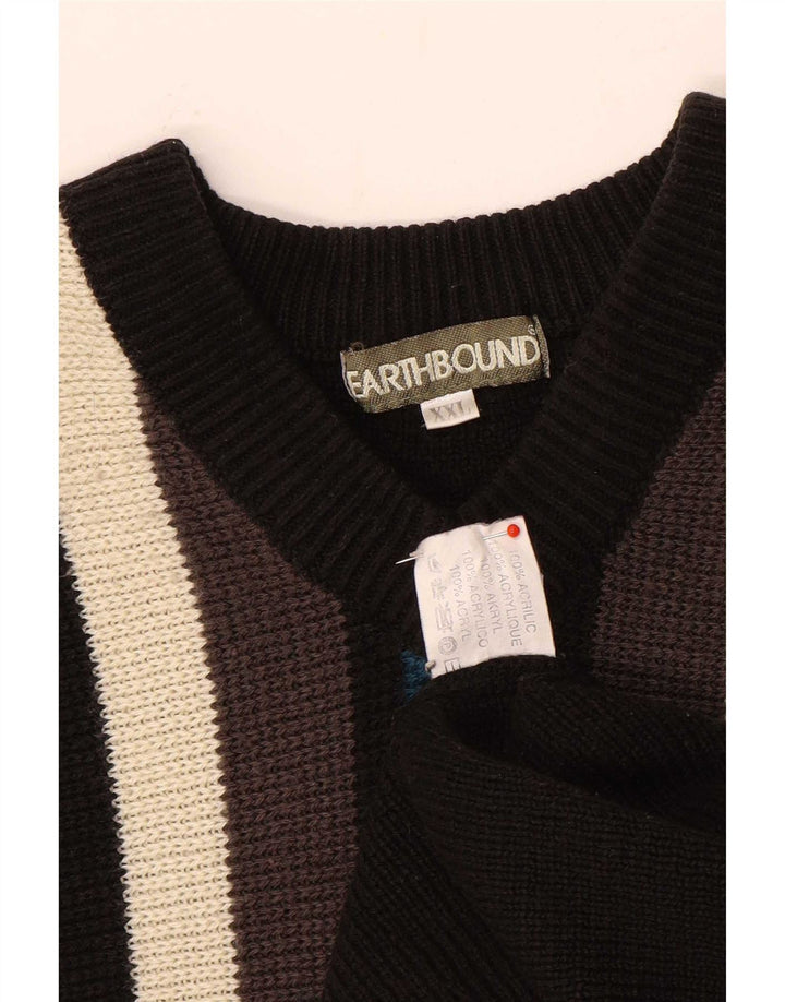 Earthbound Mens V-Neck Jumper Sweater 2XL Black Colourblock