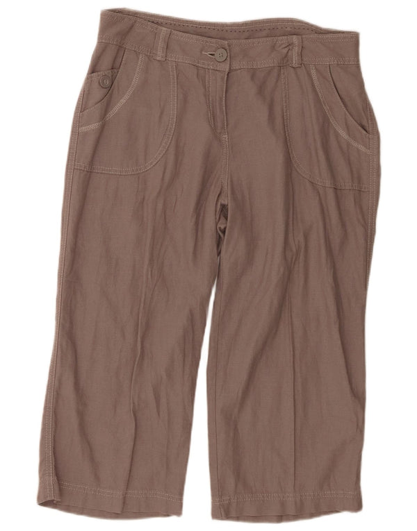 Marks & Spencer Womens Capri Trousers UK 12 Large W33 L19 Brown Linen
