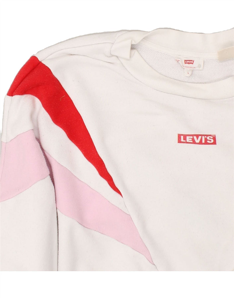 LEVI'S Womens Oversized Crop Sweatshirt Jumper UK 16 Large White | Vintage Levi's | Thrift | Second-Hand Levi's | Used Clothing | Messina Hembry 