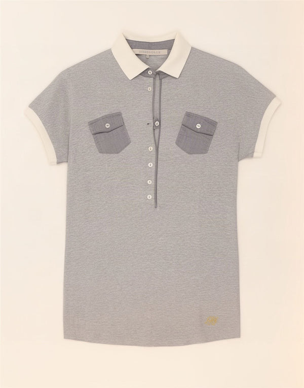 i Blues Womens Polo Shirt UK 12 Medium Grey Colourblock