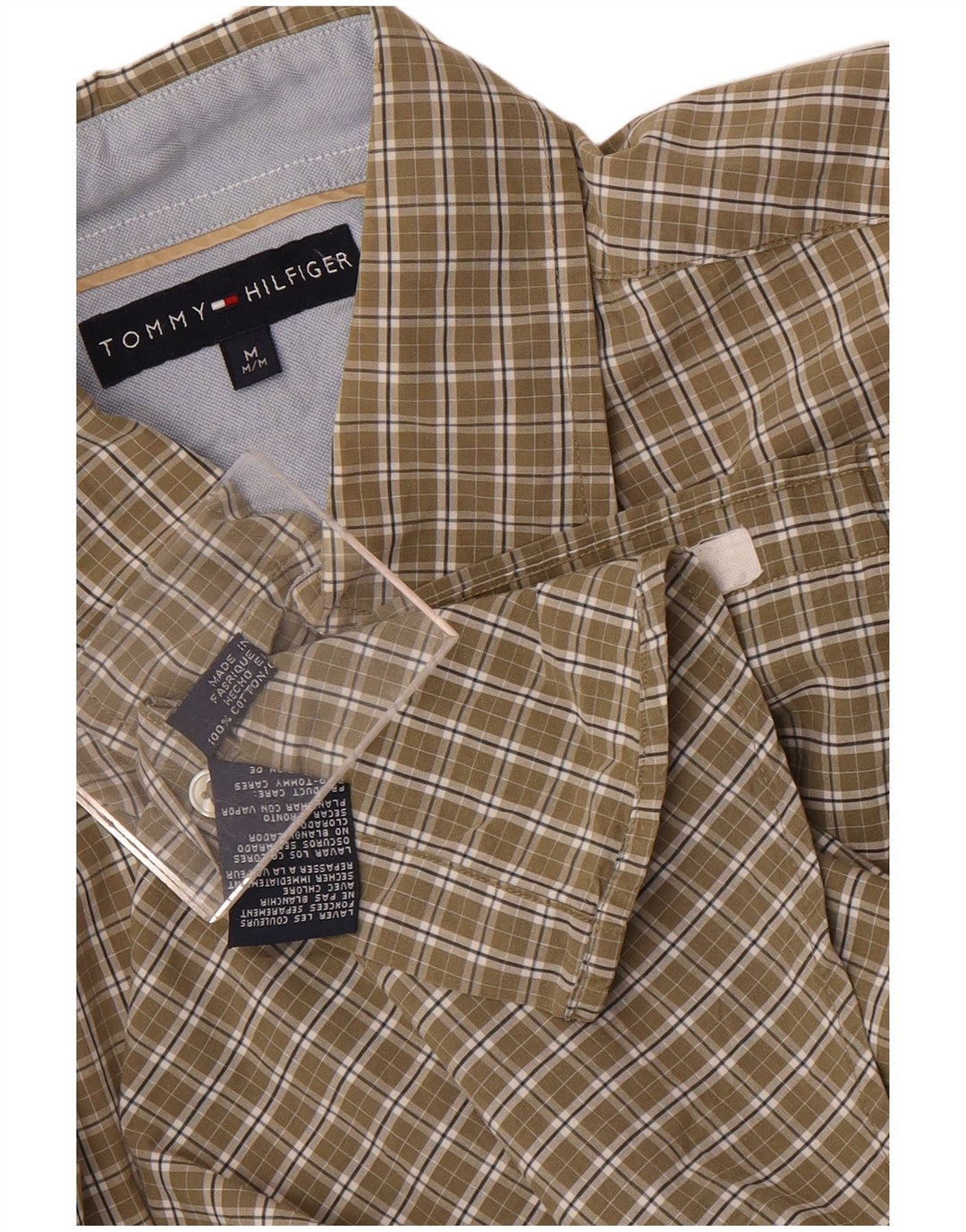Tommy Hilfiger Mens Shirt Medium Khaki Check Cotton
