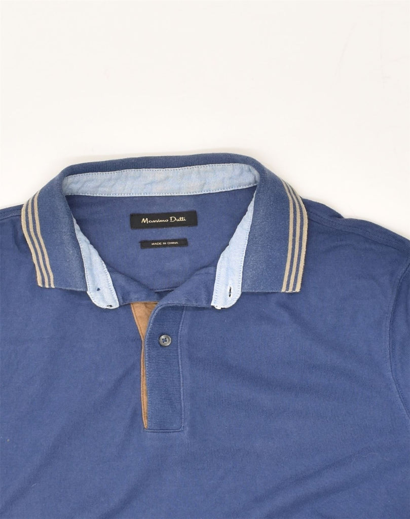 MASSIMO DUTTI Mens Long Sleeve Polo Shirt Medium Blue Cotton | Vintage Massimo Dutti | Thrift | Second-Hand Massimo Dutti | Used Clothing | Messina Hembry 