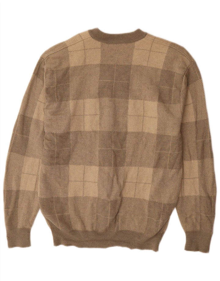 VALENTINO Mens V-Neck Jumper Sweater XL Grey Patchwork Wool