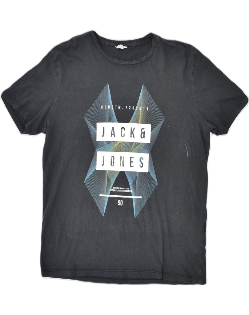 JACK & JONES Mens Graphic T-Shirt Top 2XL Black Cotton | Vintage | Thrift | Second-Hand | Used Clothing | Messina Hembry 