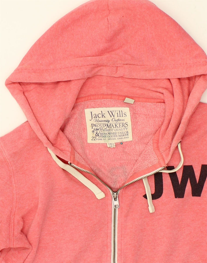 JACK WILLS Womens Graphic Zip Hoodie Sweater UK 12 Medium Pink Cotton | Vintage Jack Wills | Thrift | Second-Hand Jack Wills | Used Clothing | Messina Hembry 