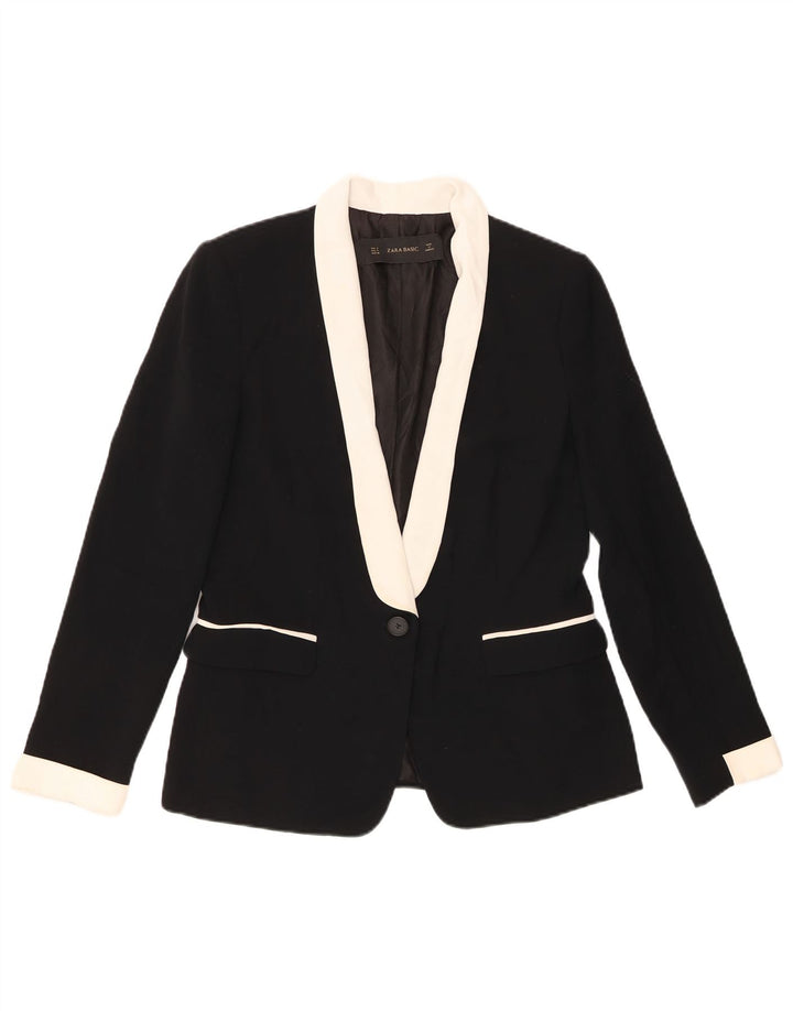 Zara Womens 1 Button Blazer Jacket UK 10 Small Black Colourblock Polyester