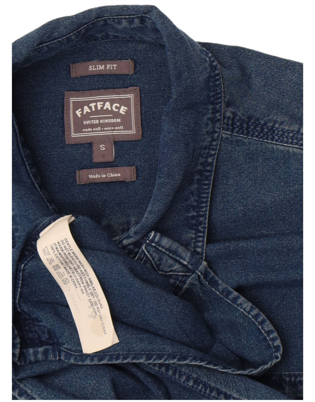 Fat Face Mens Slim Fit Denim Shirt Small Blue Cotton