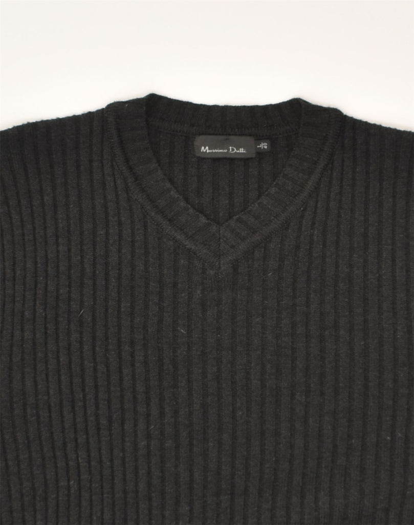 MASSIMO DUTTI Womens V-Neck Jumper Sweater UK 16 Large Grey Wool | Vintage Massimo Dutti | Thrift | Second-Hand Massimo Dutti | Used Clothing | Messina Hembry 