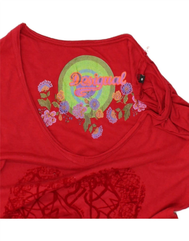 DESIGUAL Womens Graphic Top Long Sleeve UK 10 Small Red Cotton Heart | Vintage Desigual | Thrift | Second-Hand Desigual | Used Clothing | Messina Hembry 