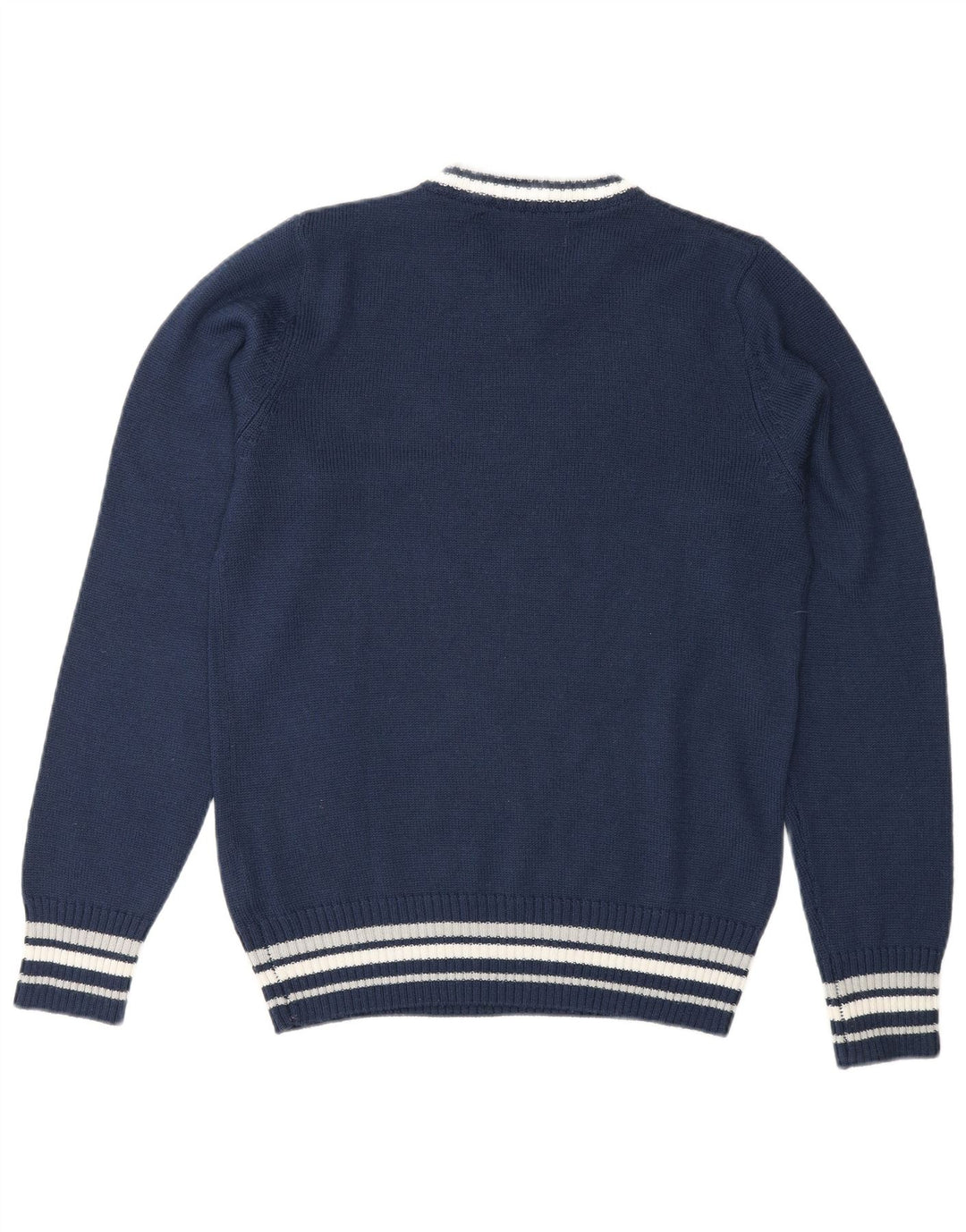 Kappa Mens V-Neck Jumper Sweater Small Navy Blue Striped Acrylic