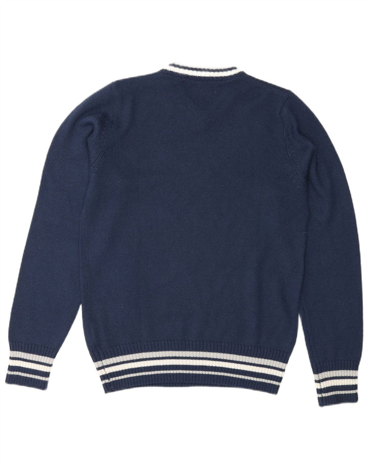 Kappa Mens V-Neck Jumper Sweater Small Navy Blue Striped Acrylic