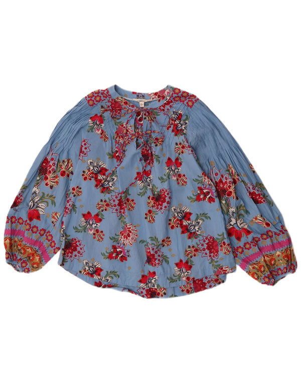 Fat Face Womens Long Sleeve Blouse Top UK 8 Small Blue Floral Cotton