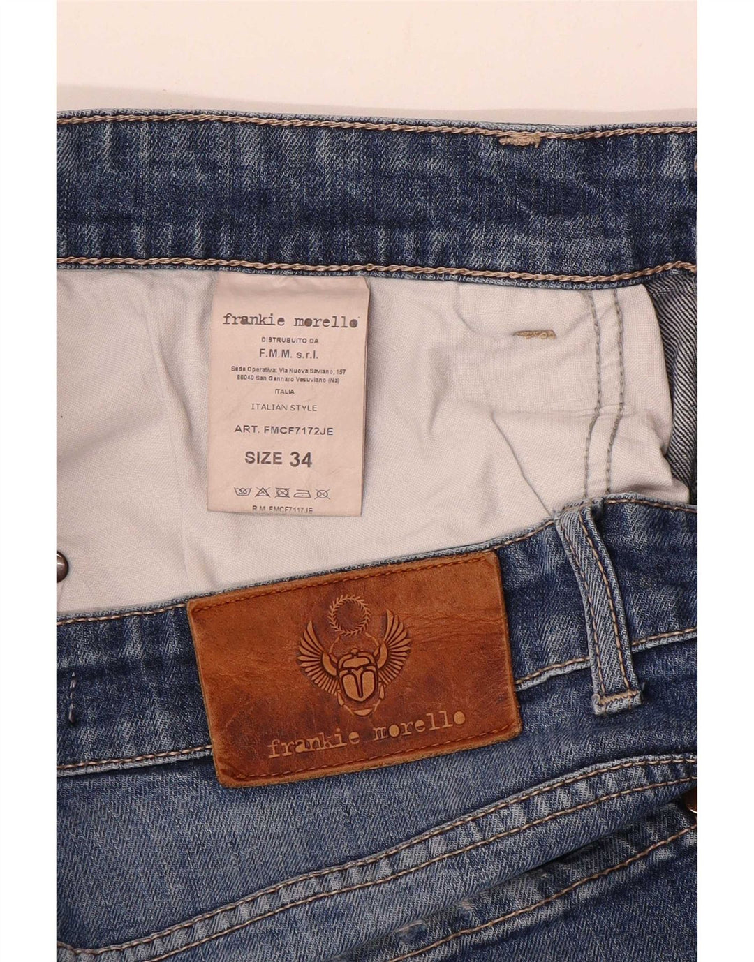 Frankie Morello Mens Distressed Slim Jeans W34 L29 Blue Cotton